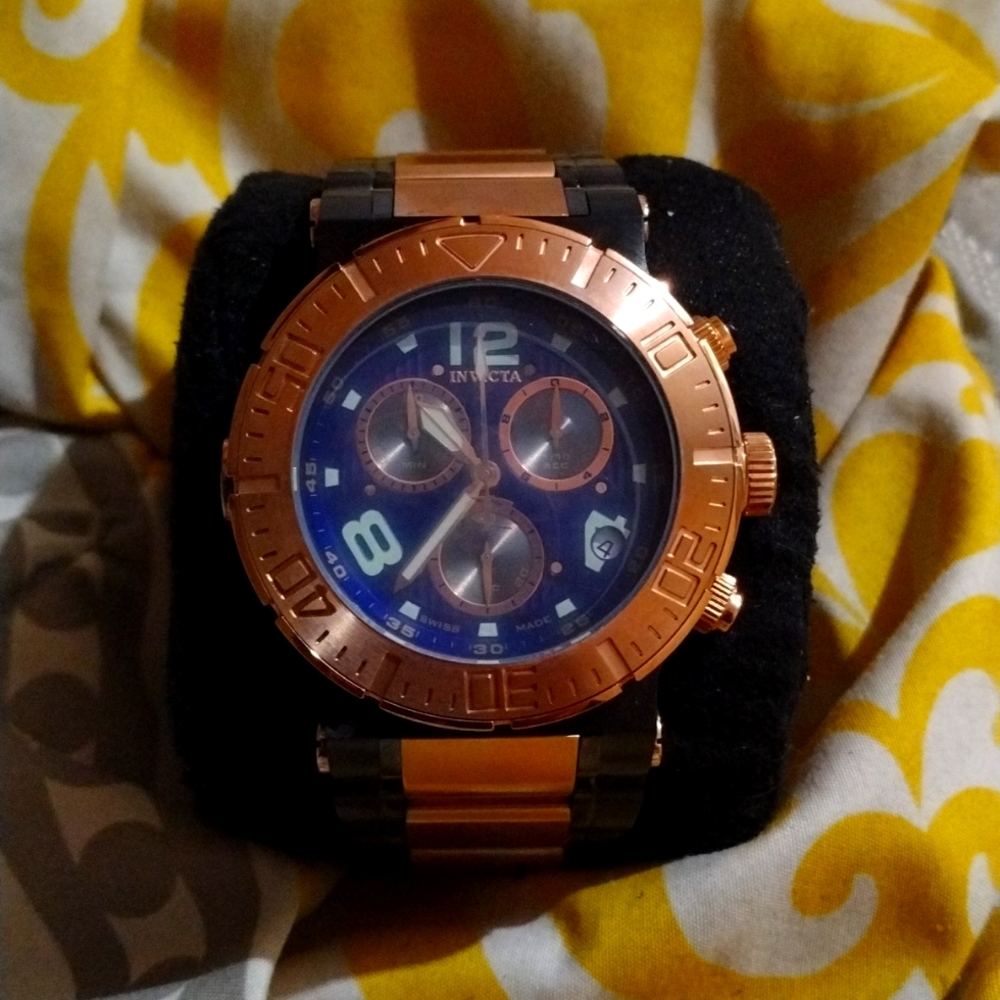Invicta Reserve Quartz Chronograph Dial Watch in Rose Gold/Multicolor